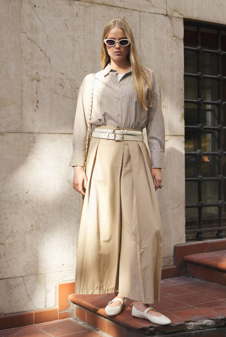 Pileli Pantolon Etek Camel - 6