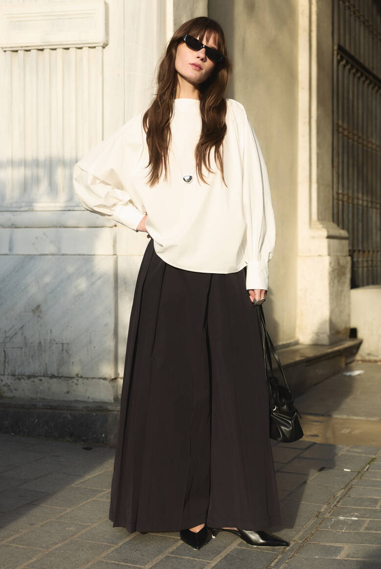 Pileli Pantolon Etek Siyah - 5