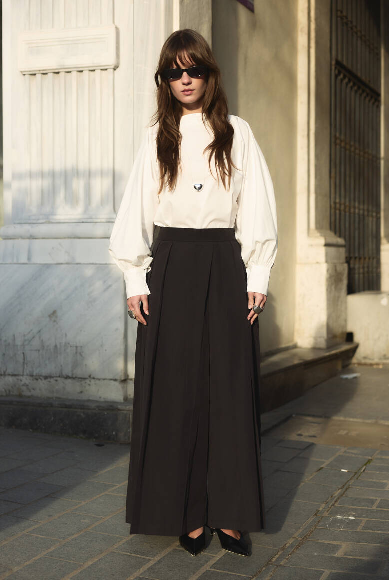 Pileli Pantolon Etek Siyah - 1