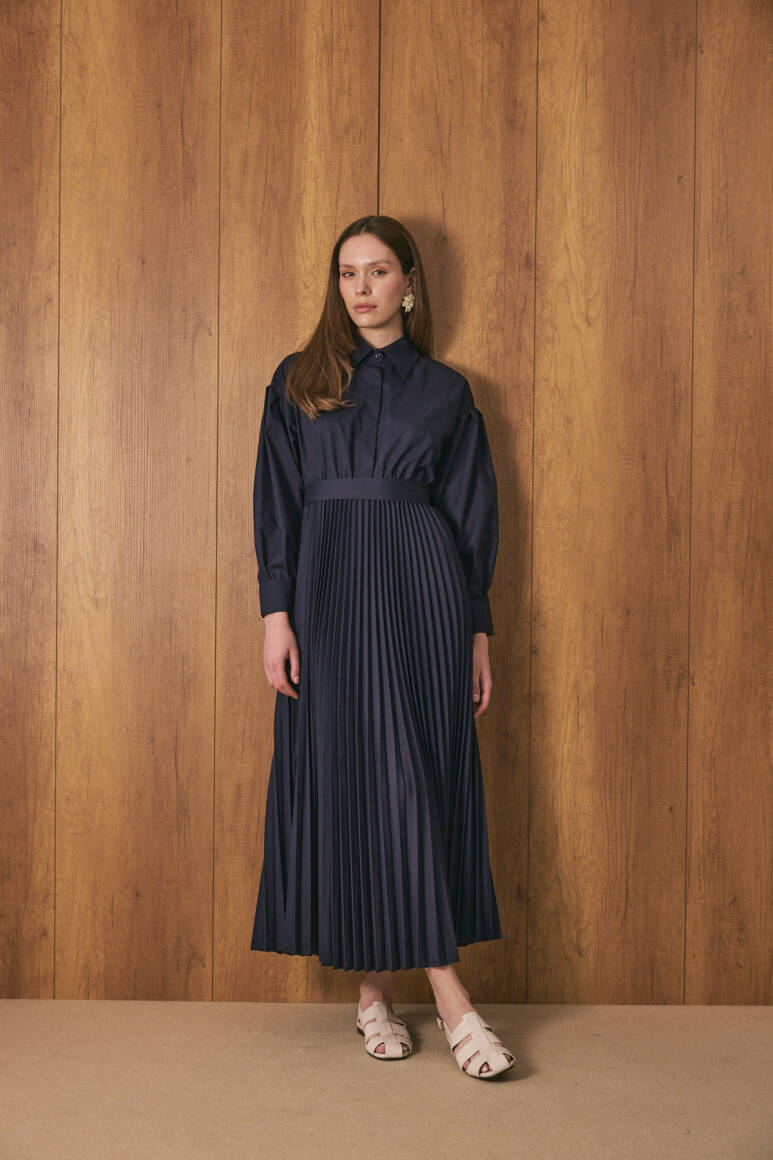 Pilili Poplin Elbise Lacivert - EMNORA