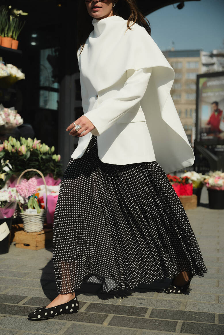 Piliseli Şifon Etek Siyah Puantiye - 3