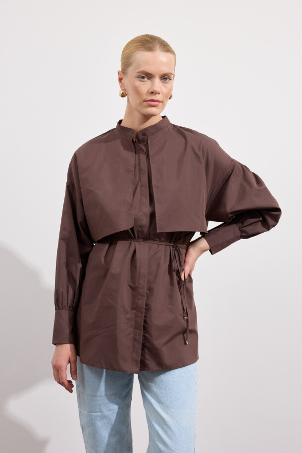 Poplin Trenç Gömlek Acı Kahve - EMNORA