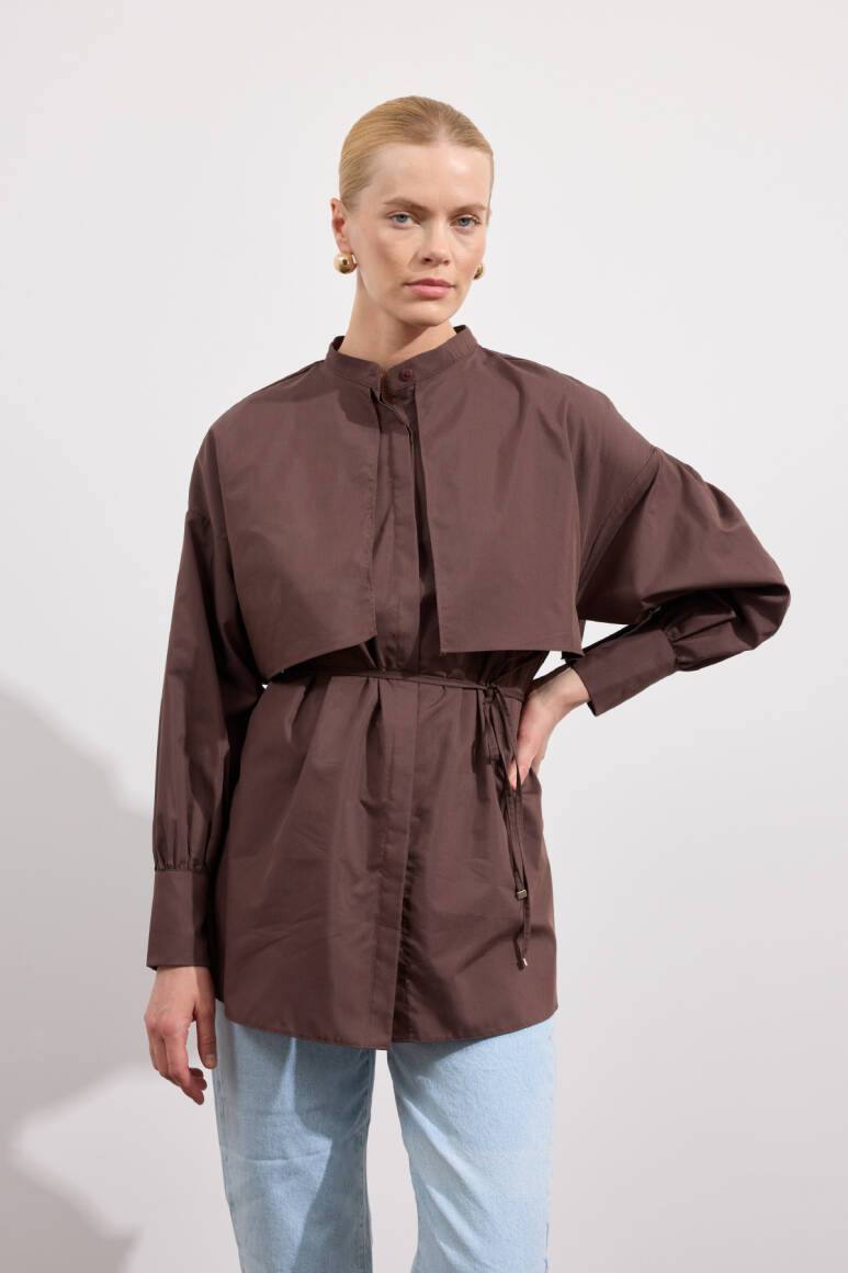 Poplin Trenç Gömlek Acı Kahve - EMNORA