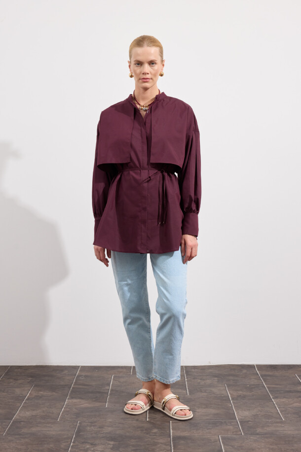 Poplin Trenç Gömlek Burgonya - EMNORA