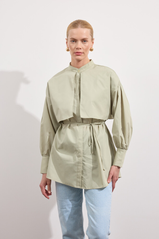 Poplin Trenç Gömlek Çağla Yeşili - EMNORA