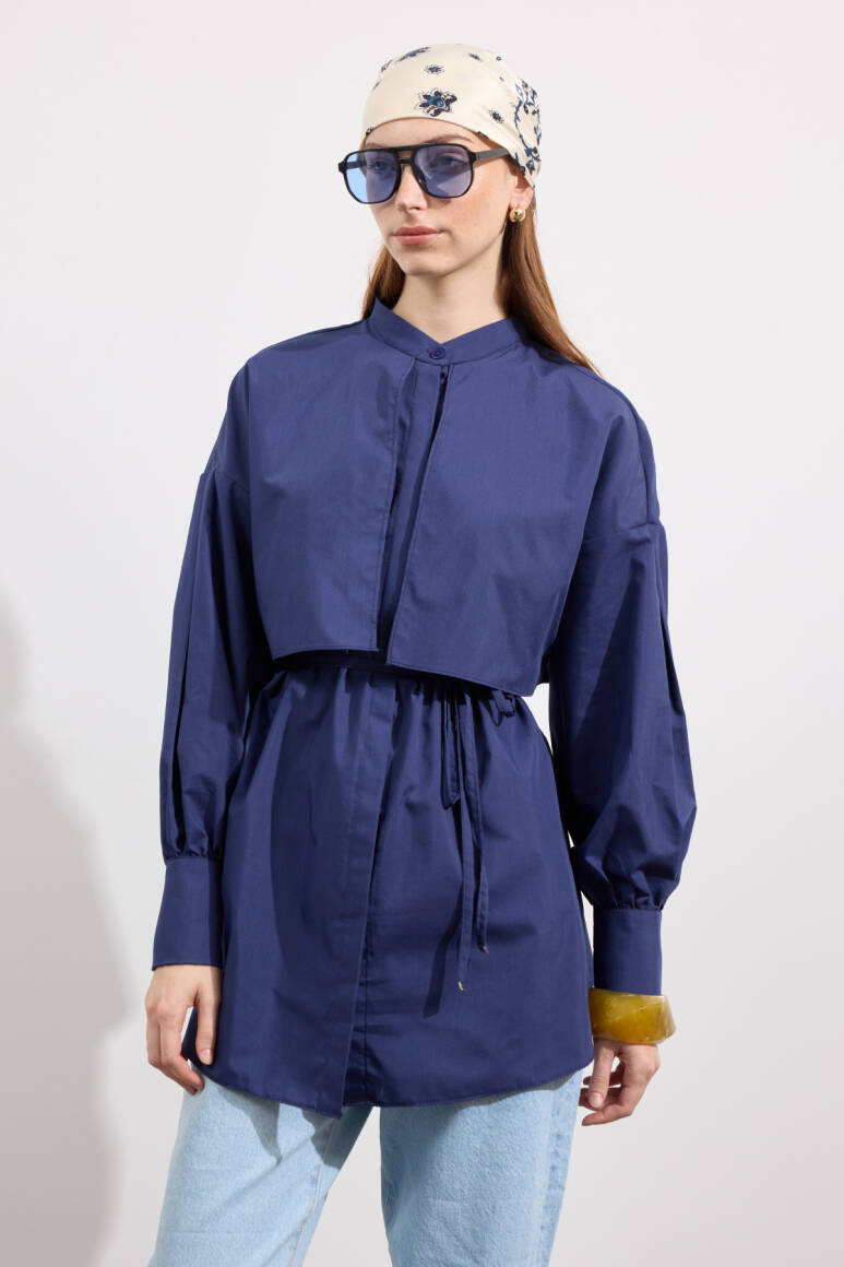 Poplin Trenç Gömlek Lacivert - EMNORA