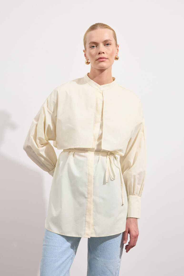 Poplin Trenç Gömlek Soft Sarı - EMNORA