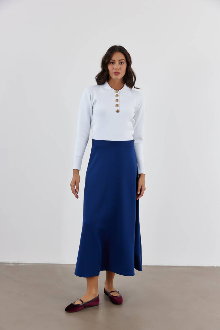 Scuba Kloş Etek Saks Mavisi - EMNORA