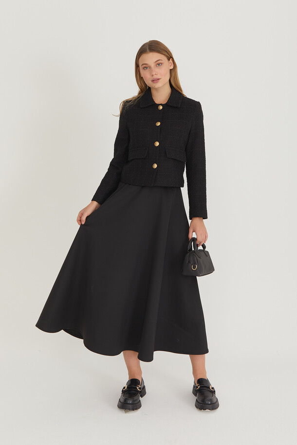 Bel Lastik Detaylı Scuba Kloş Etek Siyah - EMNORA