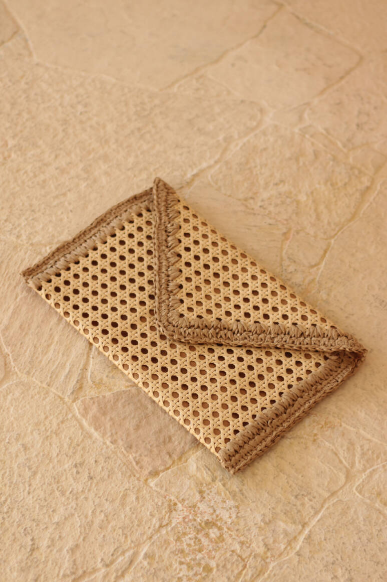 Sole Hasır Clutch Çanta Nude - EMNORA