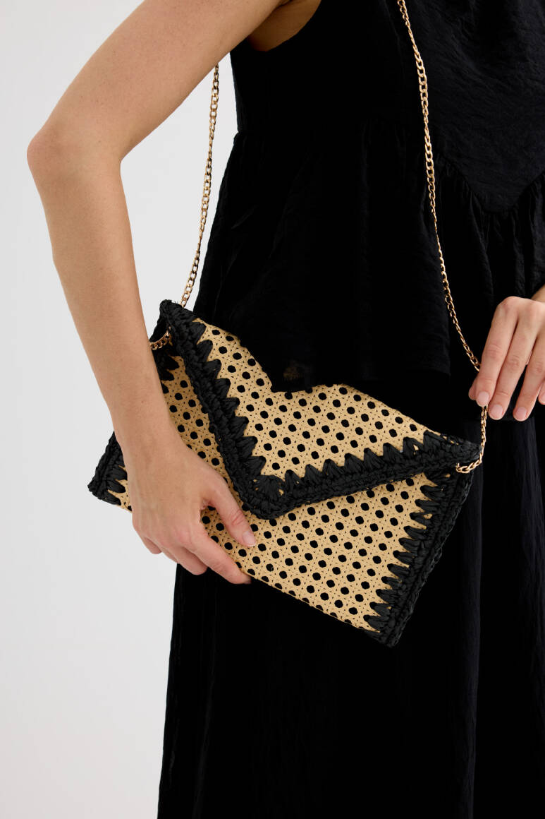 Sole Hasır Clutch Çanta Siyah - EMNORA