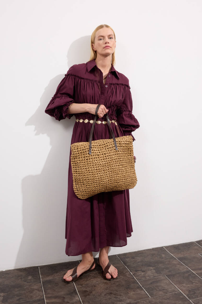 Solea Hasır Çanta Camel - 9