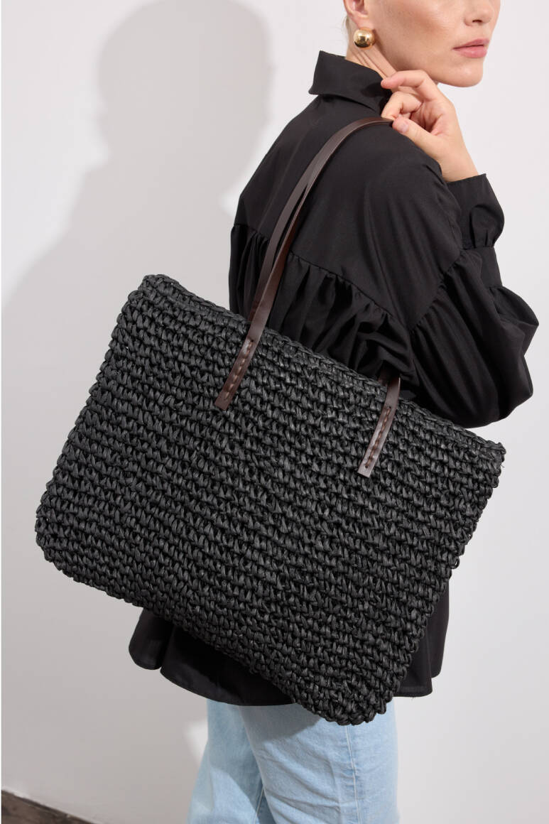 Solea Hasır Çanta Siyah - EMNORA