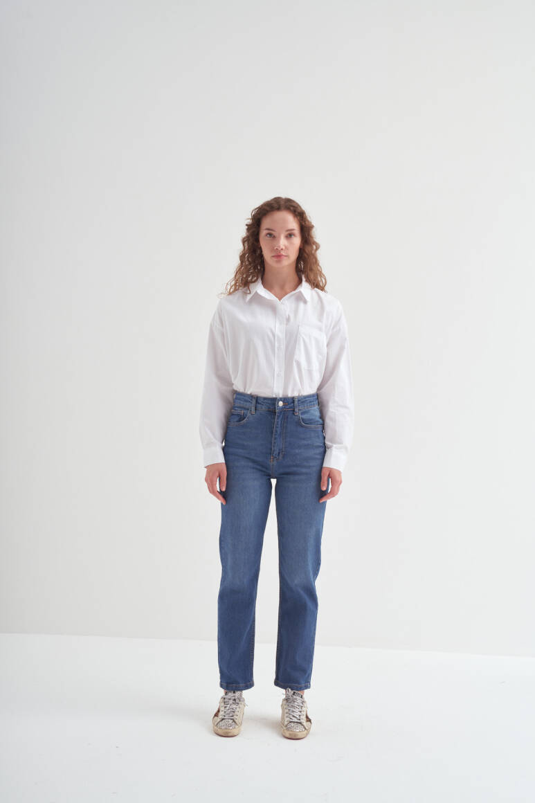 Straight Fit Pantolon Mavi - 4