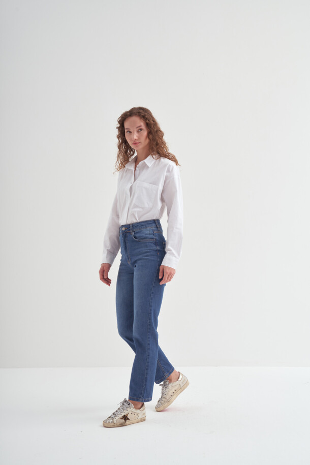 Straight Fit Pantolon Mavi - 1
