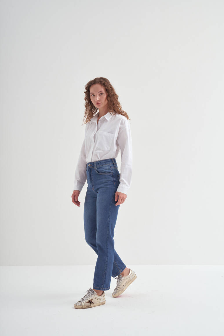 Straight Fit Pantolon Mavi - 1
