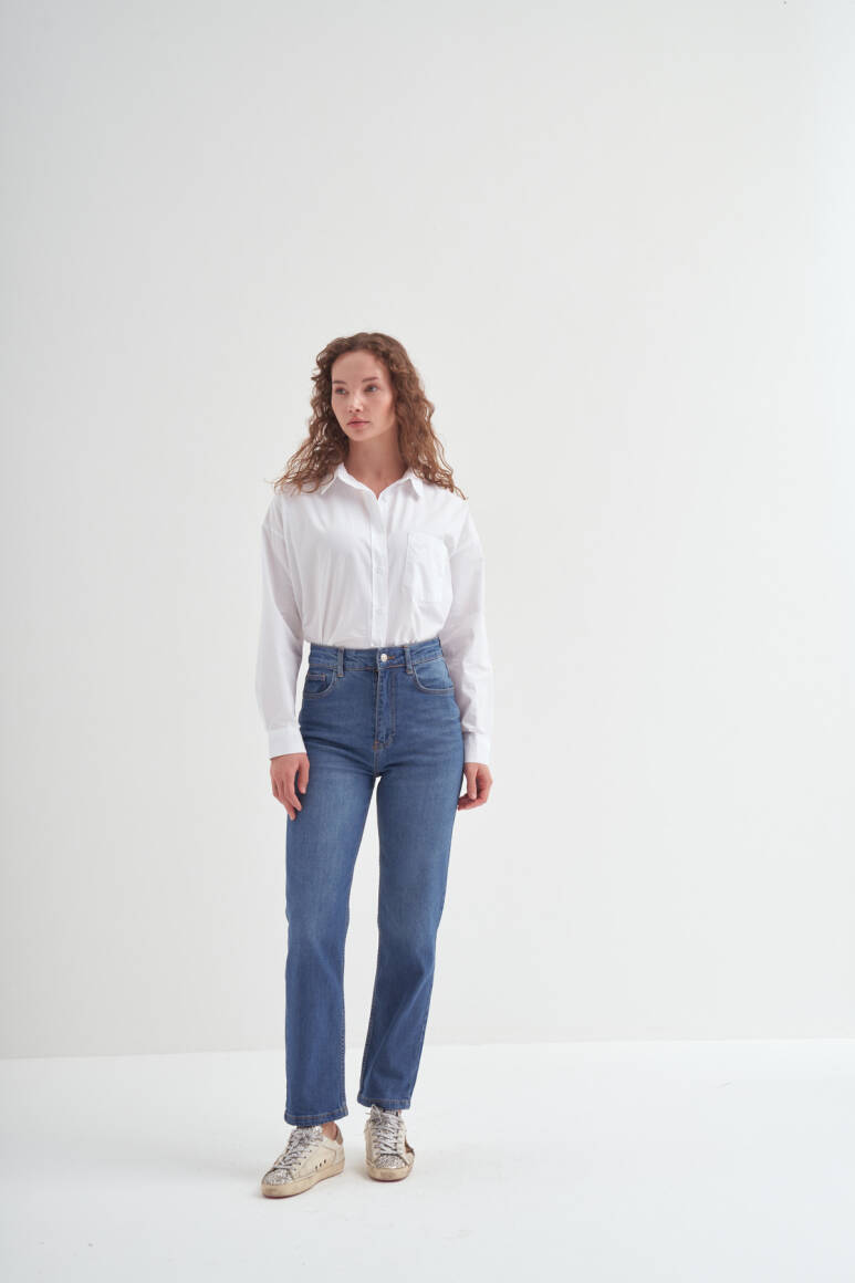 Straight Fit Pantolon Mavi - 2