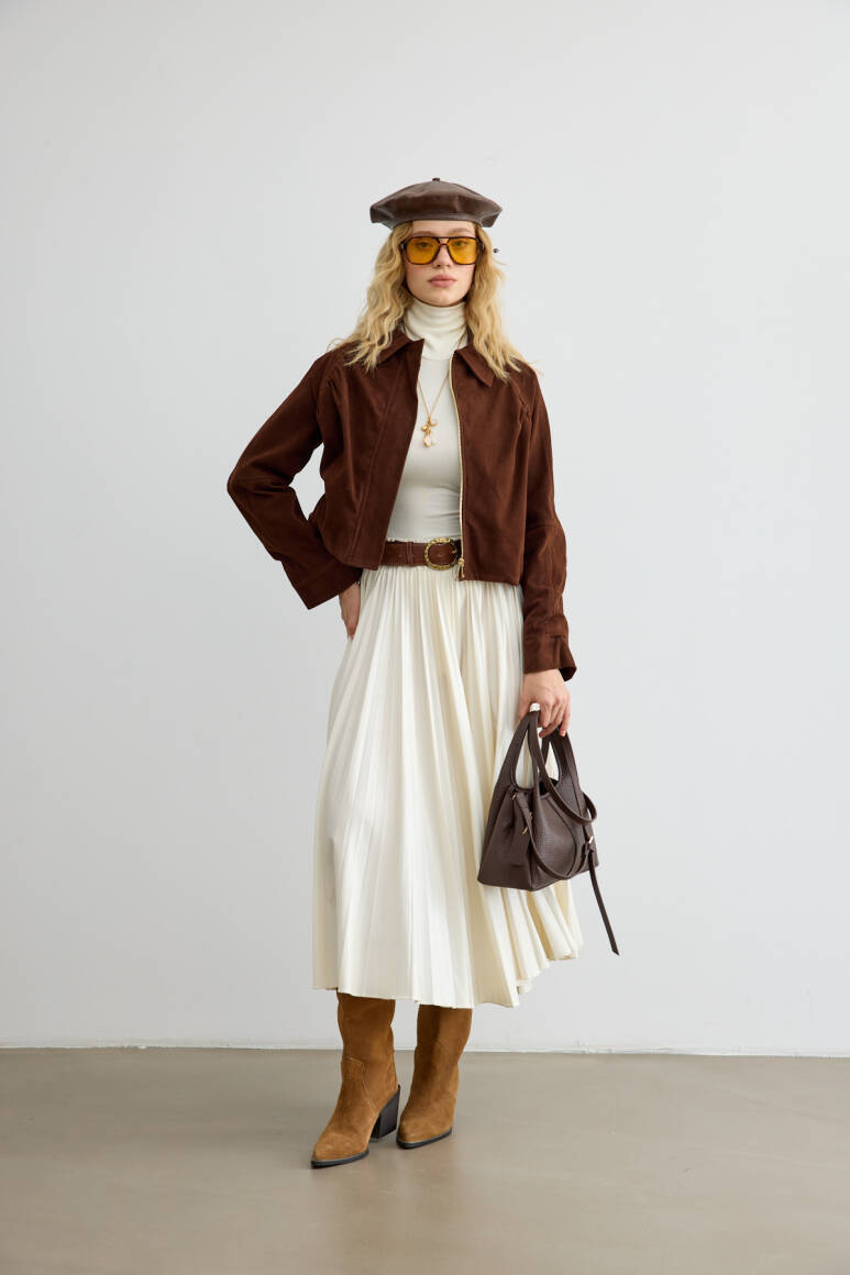 Süet Bomber Ceket Acı Kahve - EMNORA