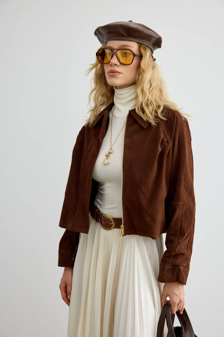 Süet Bomber Ceket Acı Kahve - 2