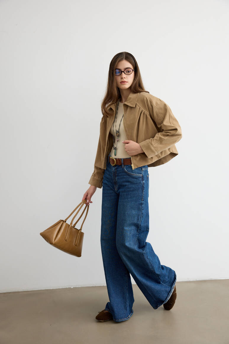 Süet Bomber Ceket Bej - 4