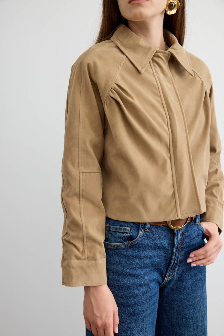 Süet Bomber Ceket Bej - 3