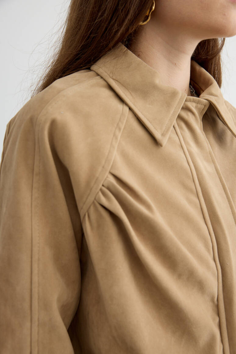 Süet Bomber Ceket Bej - 5