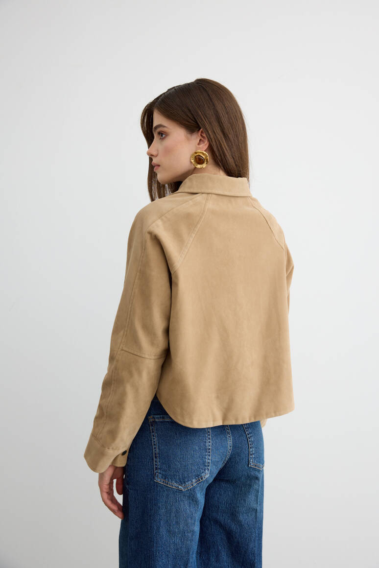 Süet Bomber Ceket Bej - 6