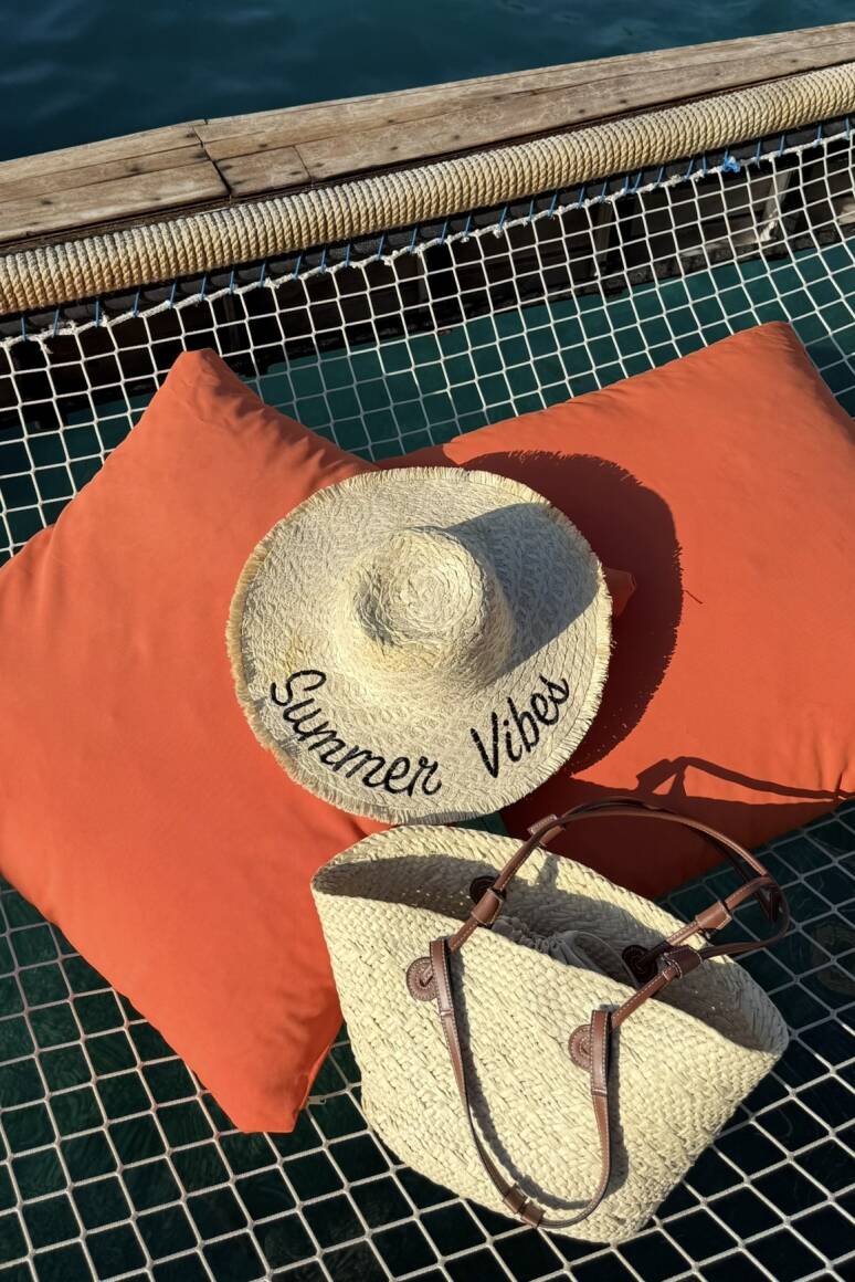 Summer Nakışlı Hasır Şapka Bej - 1