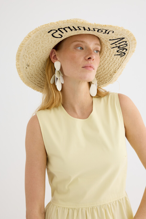 Summer Nakışlı Hasır Şapka Bej - EMNORA (1)