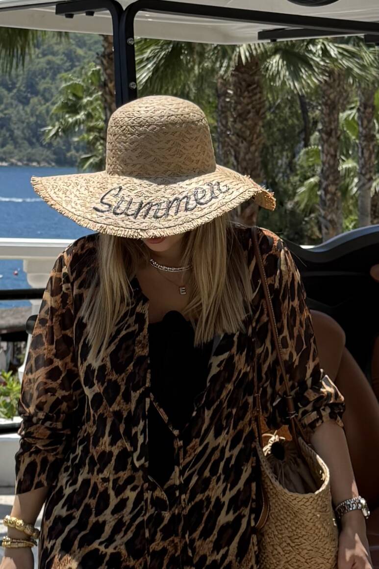 Summer Nakışlı Hasır Şapka Camel - 2