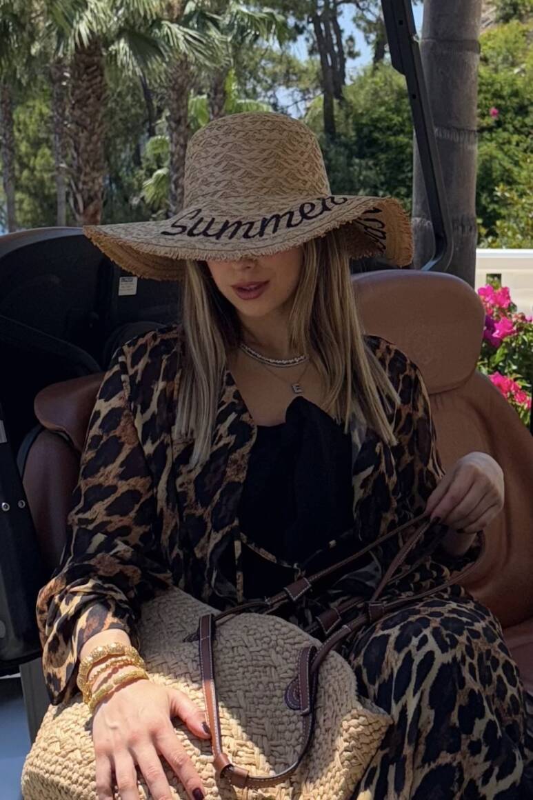 Summer Nakışlı Hasır Şapka Camel - 1