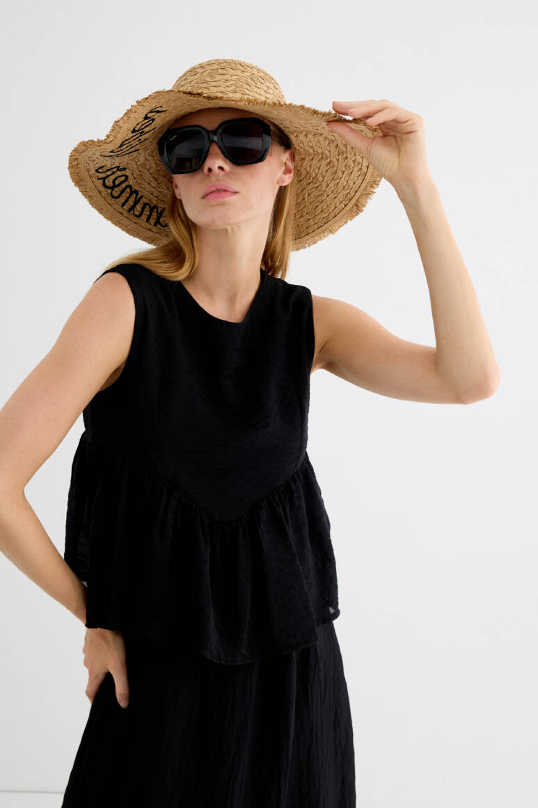 Summer Nakışlı Hasır Şapka Camel - 9