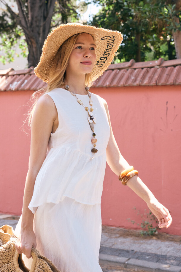 Summer Nakışlı Hasır Şapka Camel - EMNORA (1)