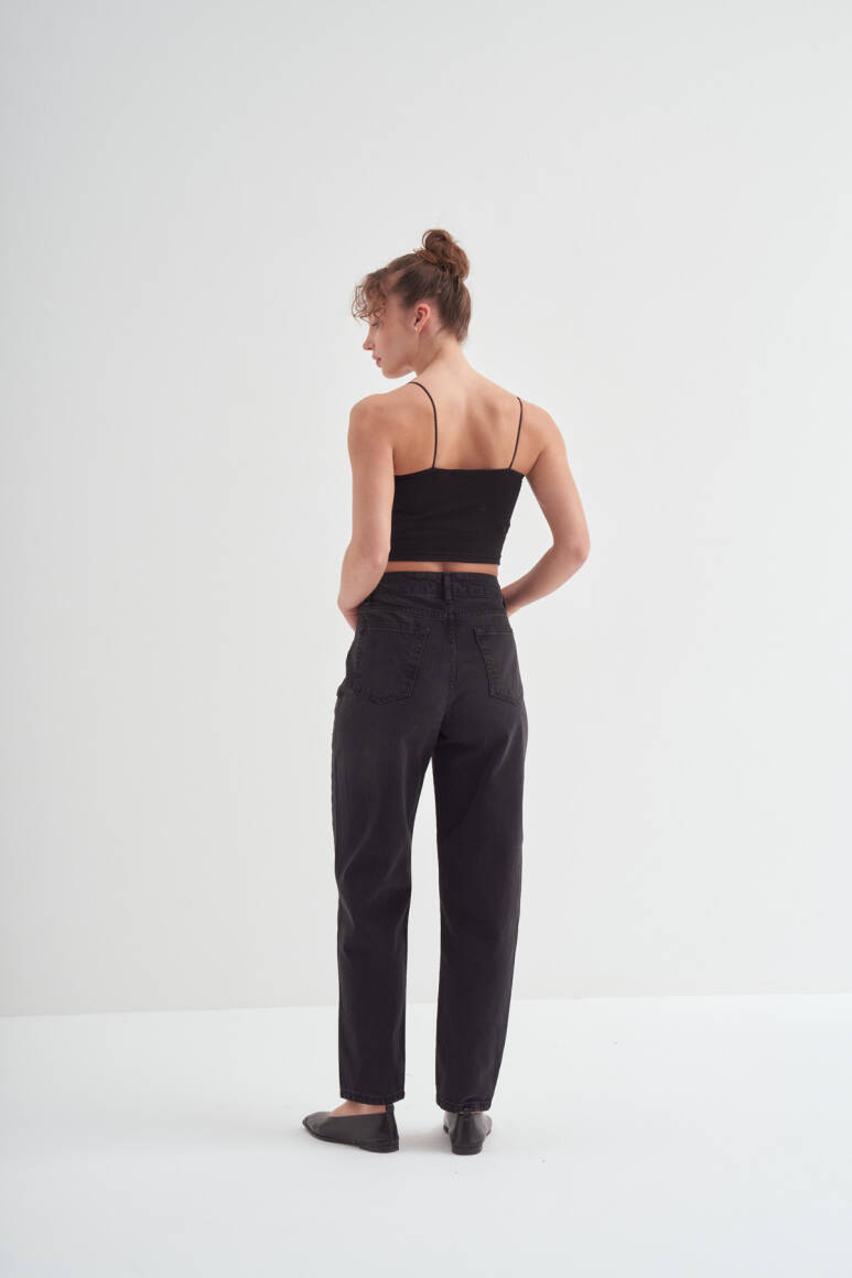 Taş İşlemeli Mom Fit Pantolon Siyah - 6