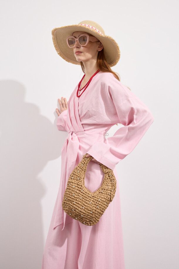 Taşlı Hasır Çanta Camel - EMNORA (1)