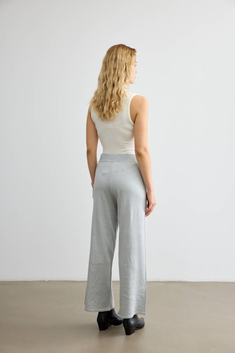 Taşlı Triko Pantolon Gümüş - 6