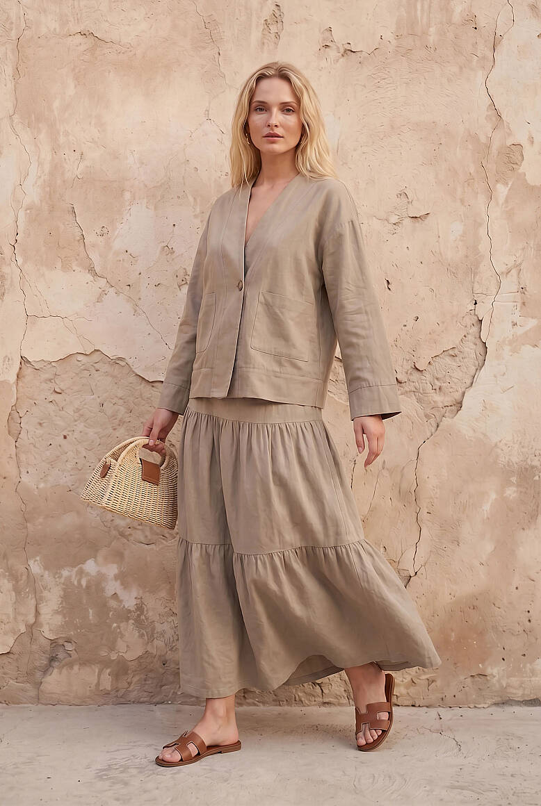 Tek Düğmeli Kimono Keten Bluz Çağla Yeşili - 3