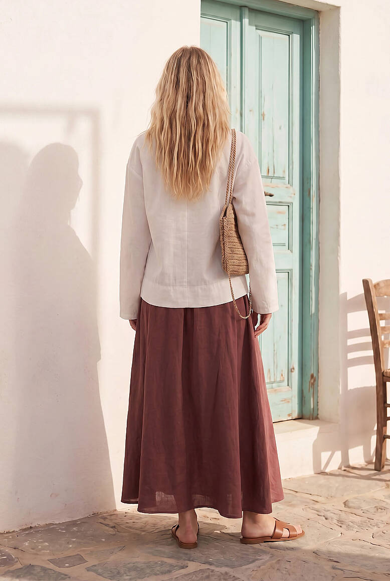 Tek Düğmeli Kimono Keten Bluz Ekru - 3