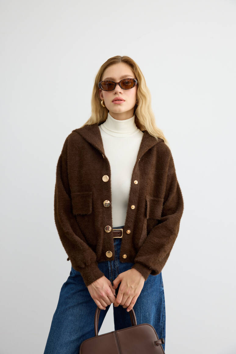 Tüylü Triko Bomber Acı Kahve - EMNORA