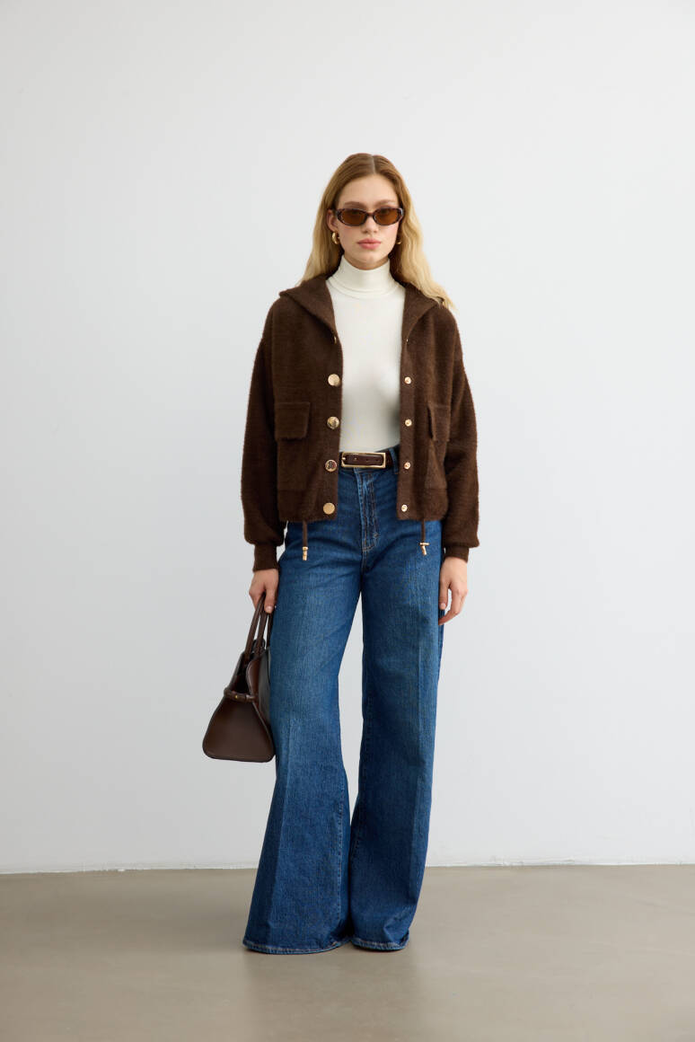 Tüylü Triko Bomber Acı Kahve - 3