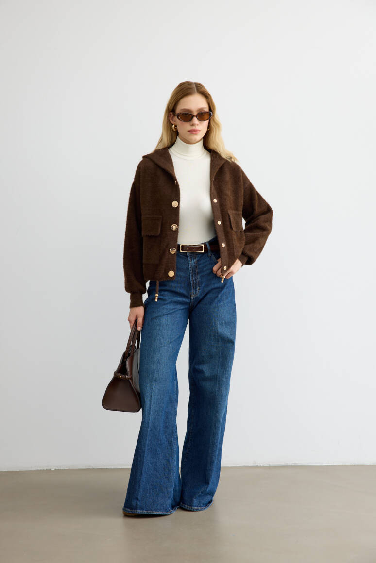 Tüylü Triko Bomber Acı Kahve - 4