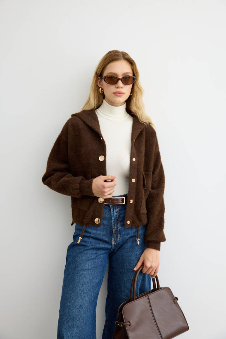 Tüylü Triko Bomber Acı Kahve - 5