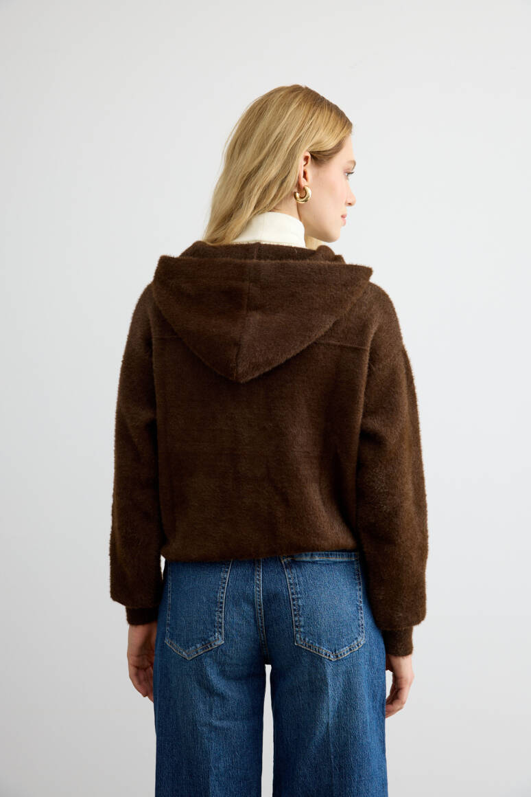 Tüylü Triko Bomber Acı Kahve - 6
