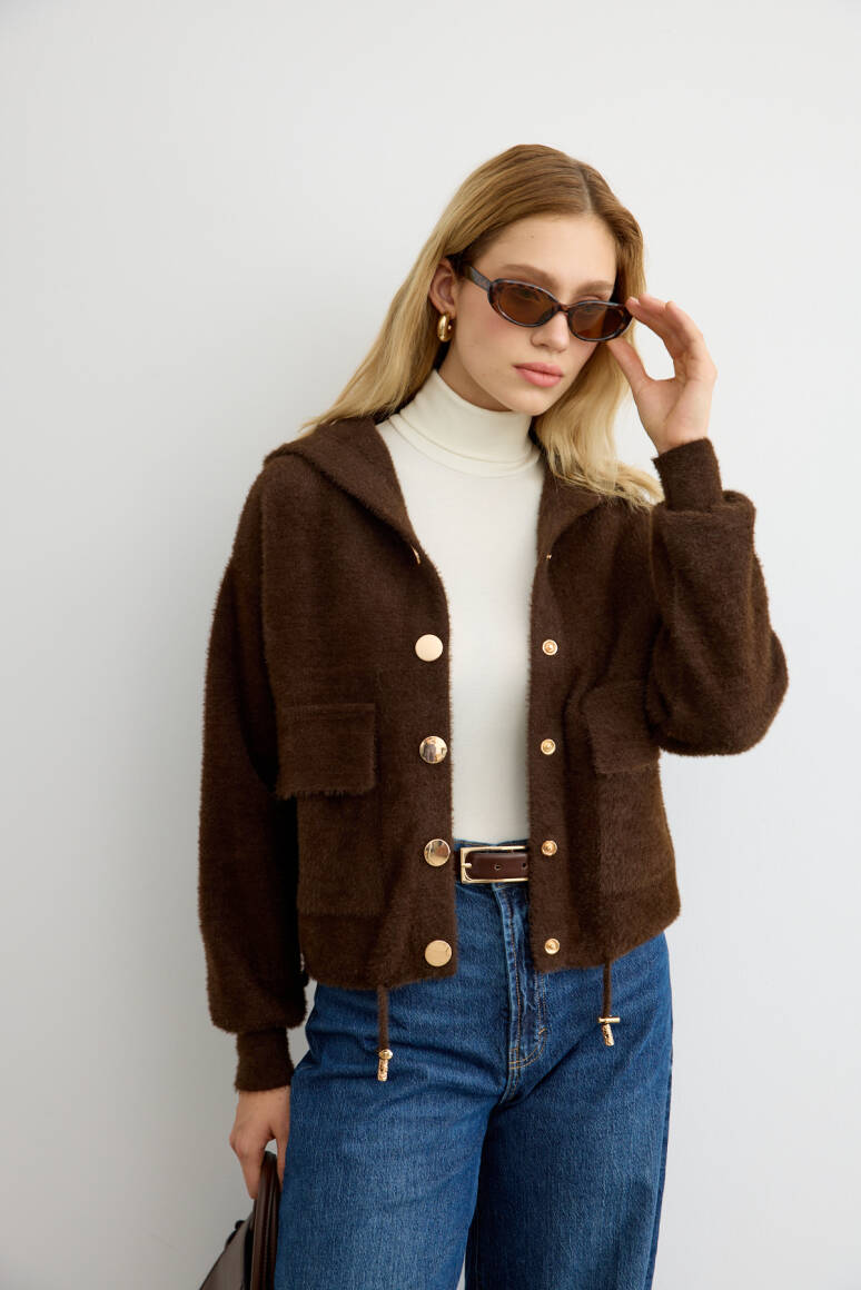 Tüylü Triko Bomber Acı Kahve - 2