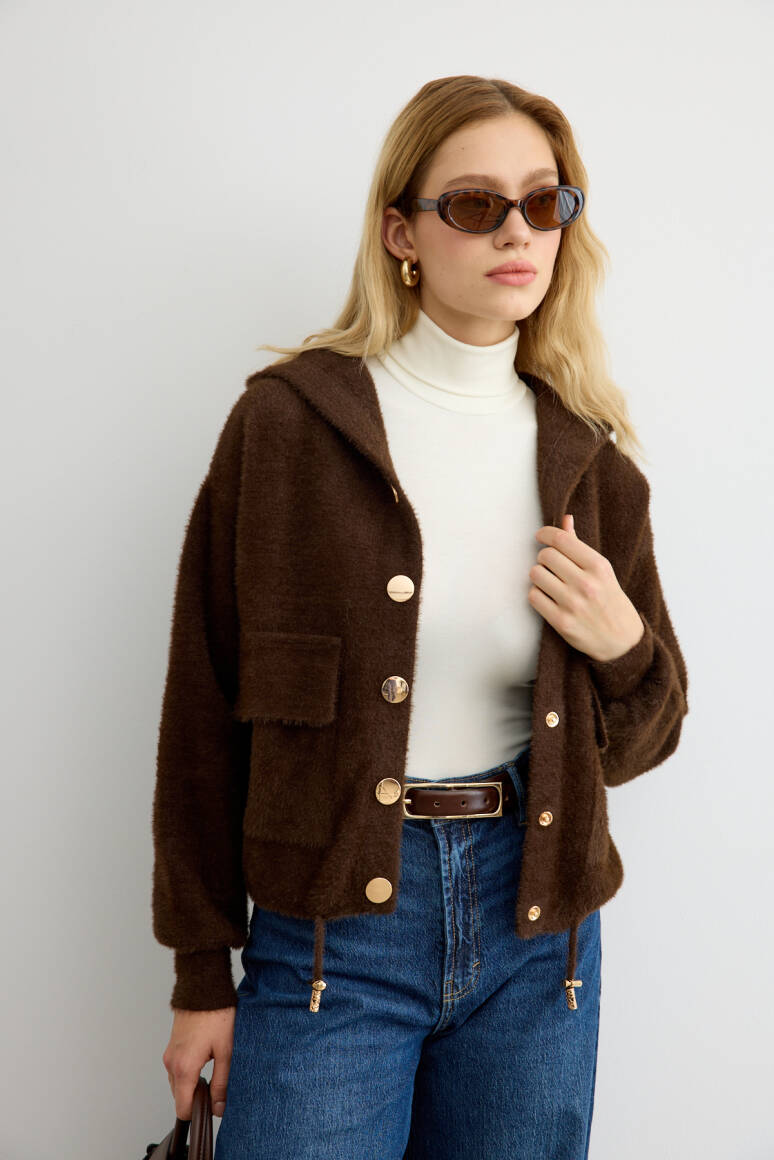 Tüylü Triko Bomber Acı Kahve - 7