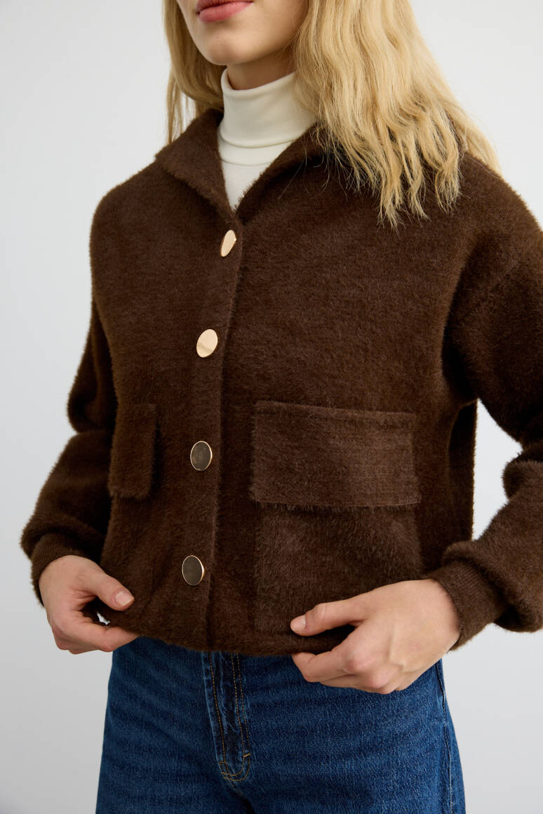 Tüylü Triko Bomber Acı Kahve - 8