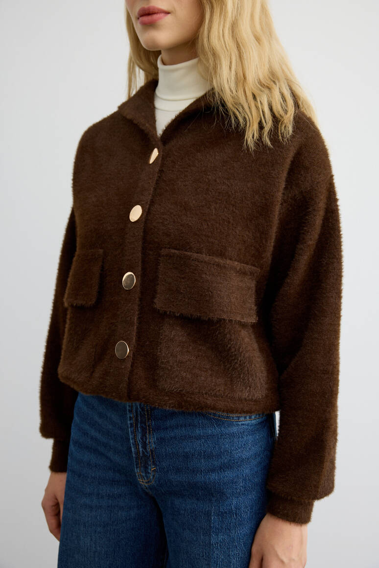 Tüylü Triko Bomber Acı Kahve - 9