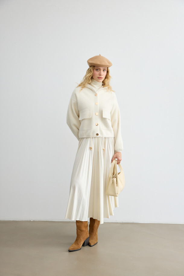 Tüylü Triko Bomber Bej - EMNORA (1)