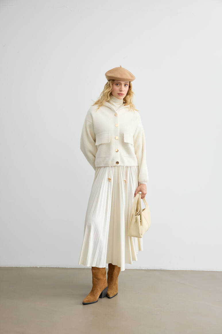 Tüylü Triko Bomber Bej - 2