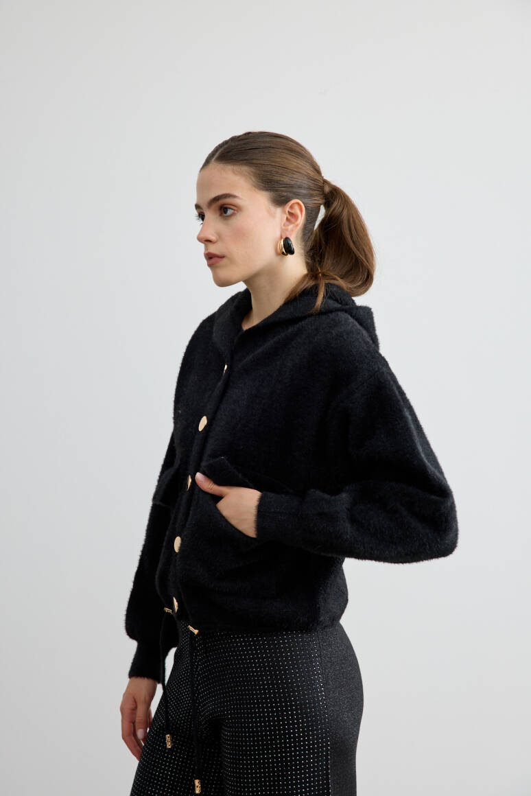 Tüylü Triko Bomber Siyah - 3